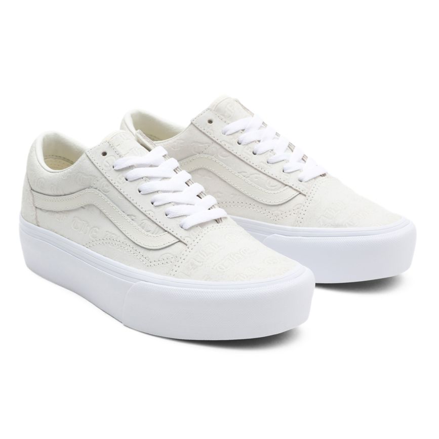 Vans Deboss Otw Old Skool Platform Sko Biele | VN386C0DQ72